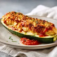 Low Carb Chicken Parmesan Stuffed Zucchini Boat for 4 Servings