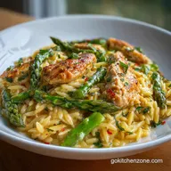 Creamy Parmesan Orzo with Chicken and Asparagus | Velvety Sauce