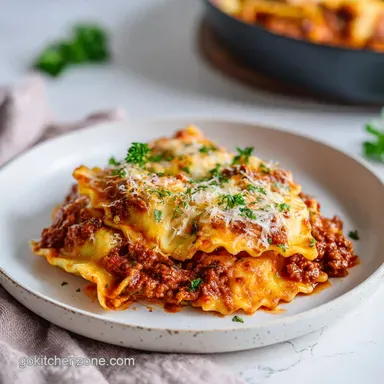 3 Ingredient Lazy Lasagna: A 50 Minute Baked Ravioli Casserole Recipe Card