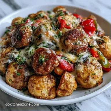 One-Pan Cheesy Summer Sausage Skillet Recipe Card