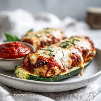 Low Carb Chicken Parmesan Stuffed Zucchini Boat for 4 Servings Recipe Card