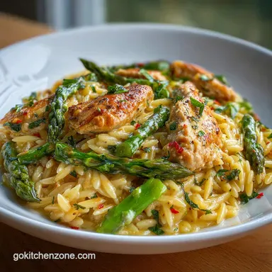 Creamy Parmesan Orzo with Chicken and Asparagus | Velvety Sauce