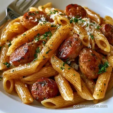 Easy Summer Sausage Pasta for 4 Servings Recipe Card