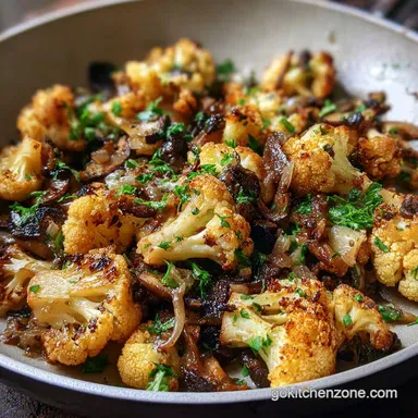 Garlic Cauliflower Mushroom Skillet in 25 Minutes: Crispy Vegetable Side Recipe Card