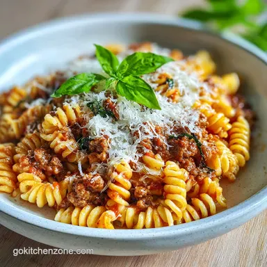 Ground Beef Pasta Recipe with Tomato Sauce in 30 Minutes Recipe Card