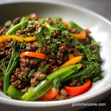Ground Beef Stir Fry in 20 Minutes: Velvety Sauce Recipe Card