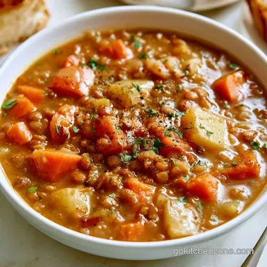 Crockpot Lentil Soup with Potatoes Recipe Card