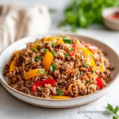Ground Beef and Rice Recipe for 4 Servings with Bell Peppers Recipe Card
