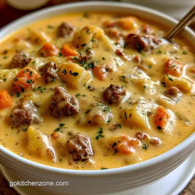Slow Cooker Cheeseburger Soup for 8 Recipe Card