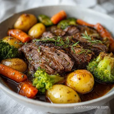 Easy Slow Cooker Pot Roast Recipe with Vegetables for 6 Servings Recipe Card