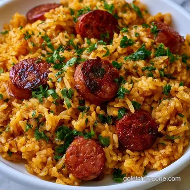 Summer Sausage Rice Skillet in 25 Minutes Recipe Card