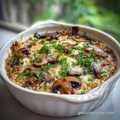 Vegetarian Garlic Mushroom Rice Bake One-Pot: Creamy & Baked