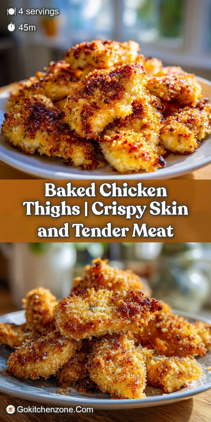 Close-up of a perfectly baked chicken thigh. Juicy meat with crispy, caramelized skin, inviting aroma implied through visi...