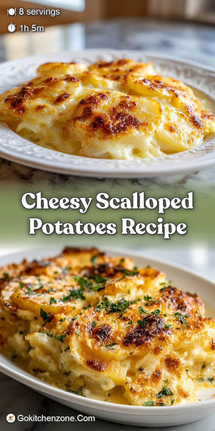 Close-up of bubbling, cheesy scalloped potatoes. Rich, creamy sauce peeks through golden-brown potato slices. Warm and inv...