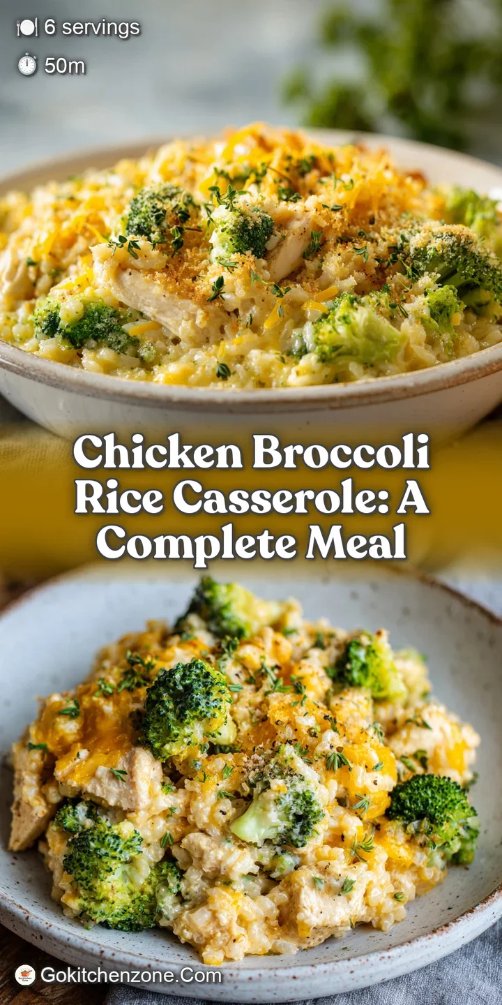 Close-up of chicken and broccoli rice casserole showing tender chicken, bright green broccoli, and a rich, creamy, cheesy ...