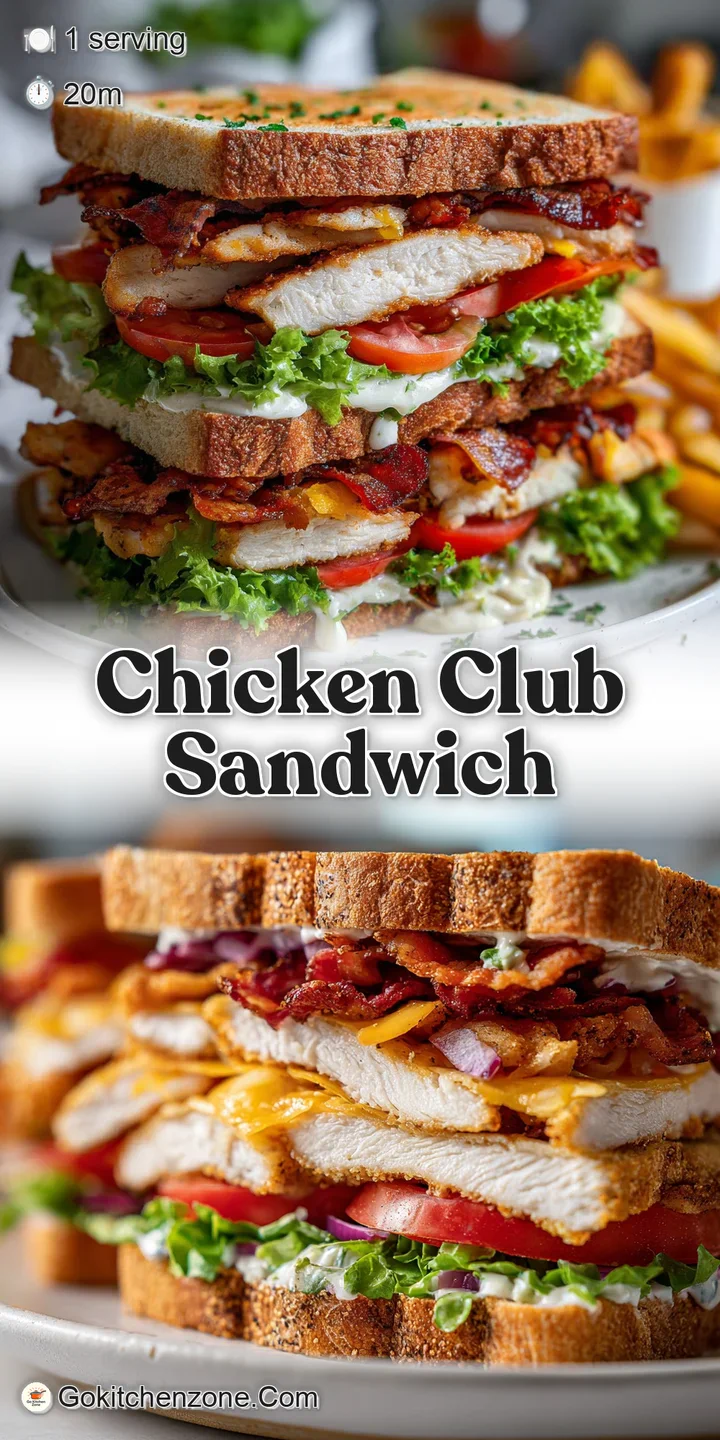 Close-up of a chicken club sandwich: toasted bread, savory chicken, vibrant tomato, crisp lettuce, creamy sauce, and melte...