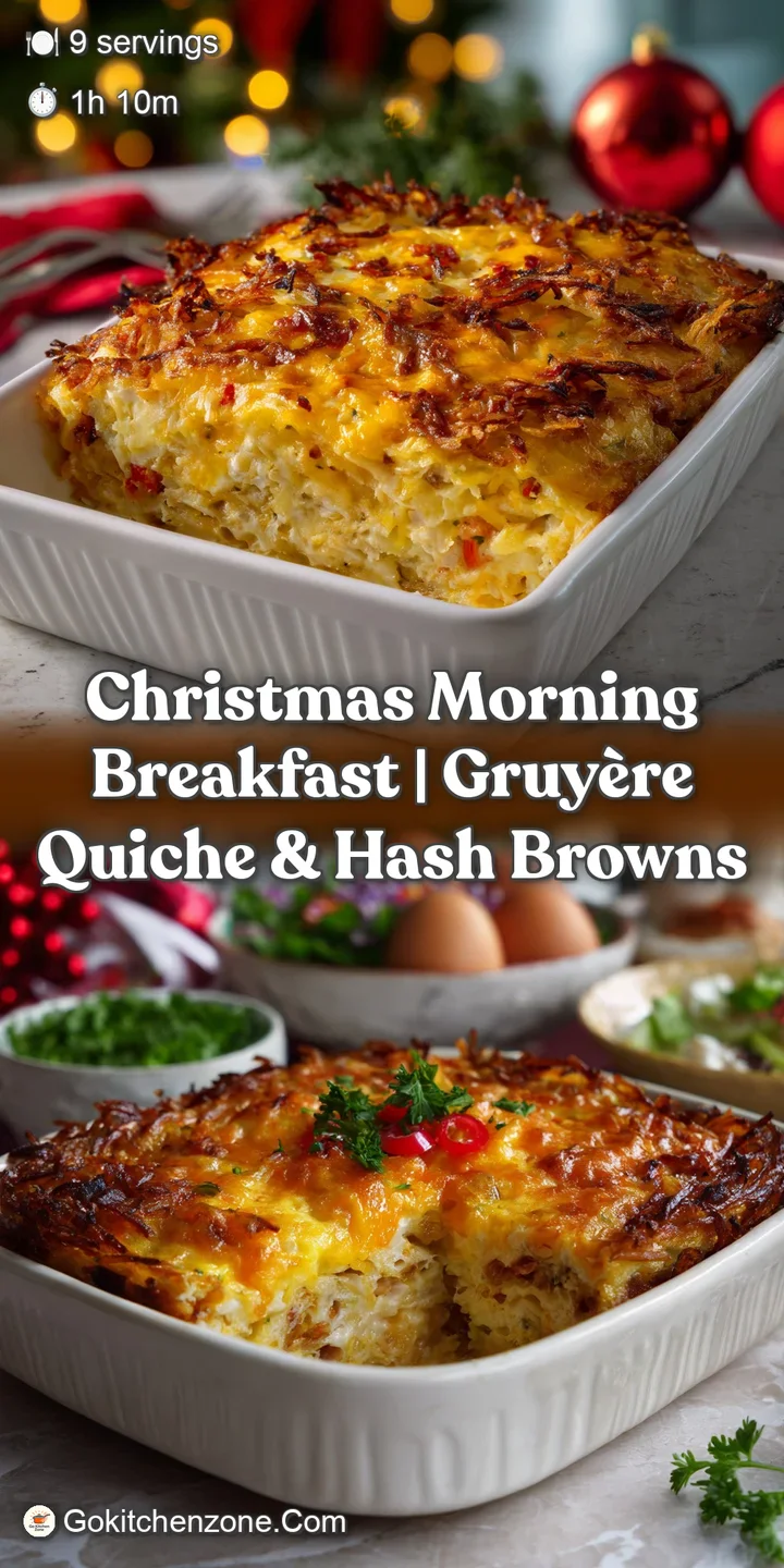 Close-up of a bubbling hash brown crust, revealing a creamy egg filling with crispy bacon and fresh herbs. Textural detail...