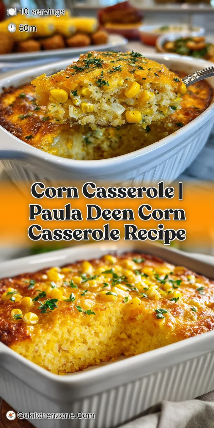 Close-up of a moist corn casserole, steam rising slightly, showcasing tender corn and creamy filling. A comforting, delici...