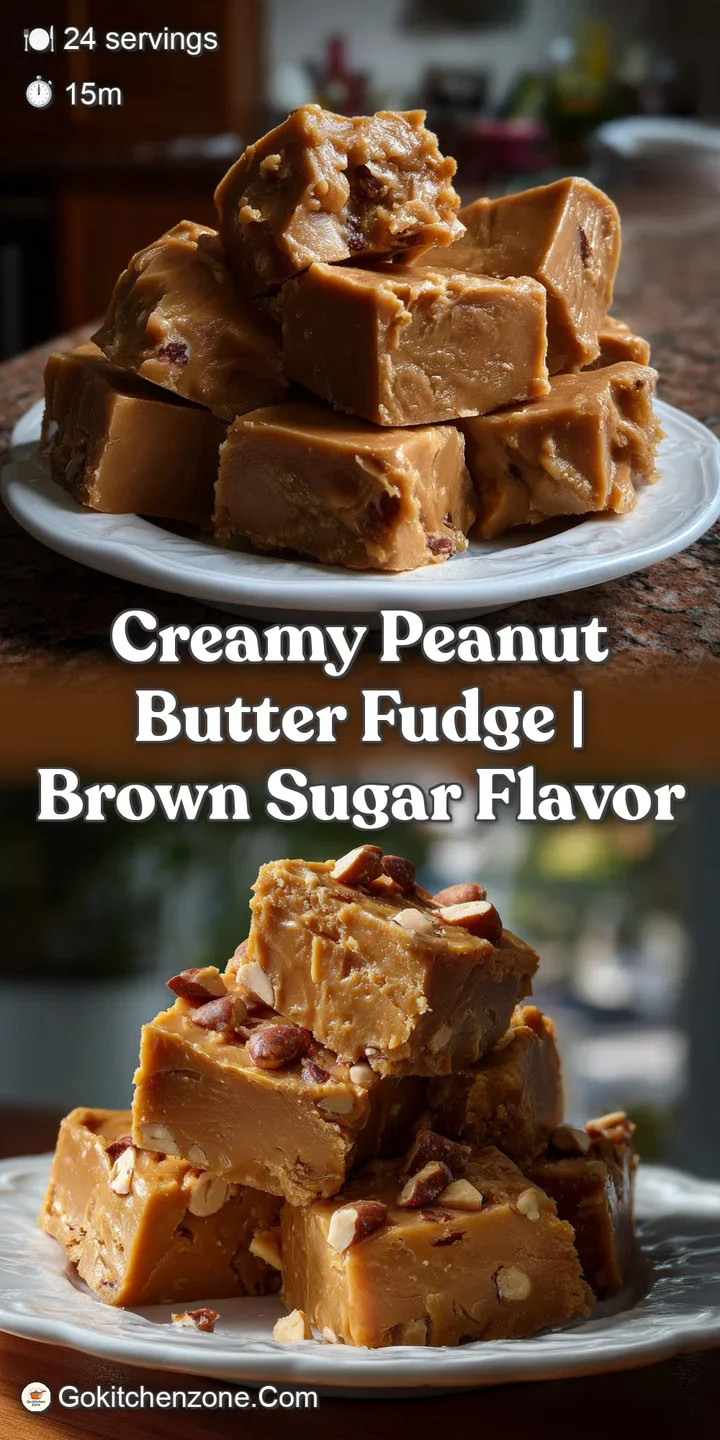 Close-up of a fudge square, showcasing a creamy, almost melt-in-your-mouth texture. Swirls of peanut butter visible within...