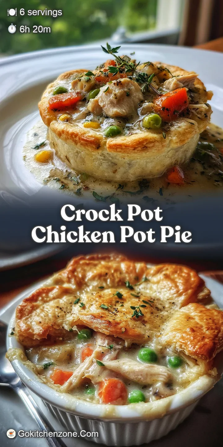 Creamy, steaming chicken pot pie filling peeks out from under a golden brown, flaky biscuit crust. Close-up shot, very app...