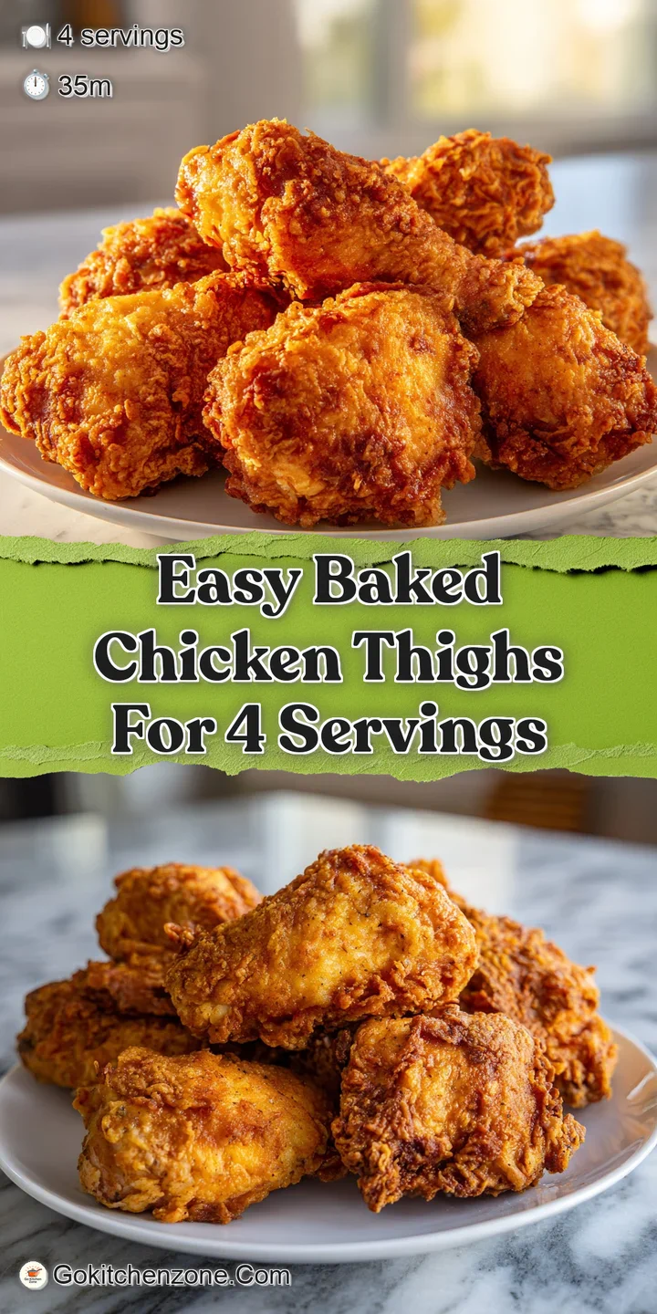 Close-up: Juicy baked chicken thigh with crackled, savory skin, glistening with flavorful juices, herbs, and caramelized b...