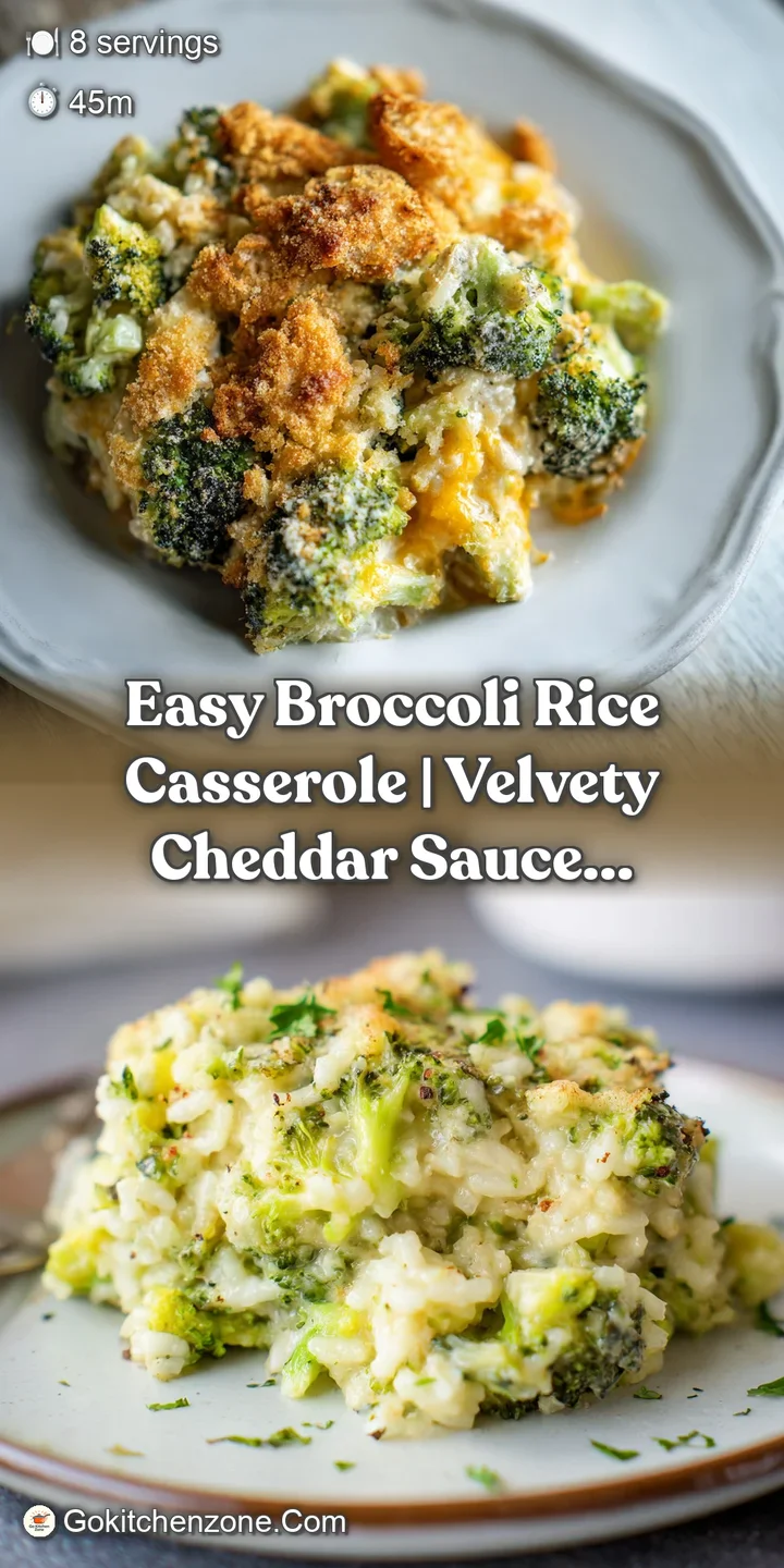 Close-up of a bubbling broccoli rice casserole: creamy sauce peeking through a golden, crispy cracker topping with dark-gr...