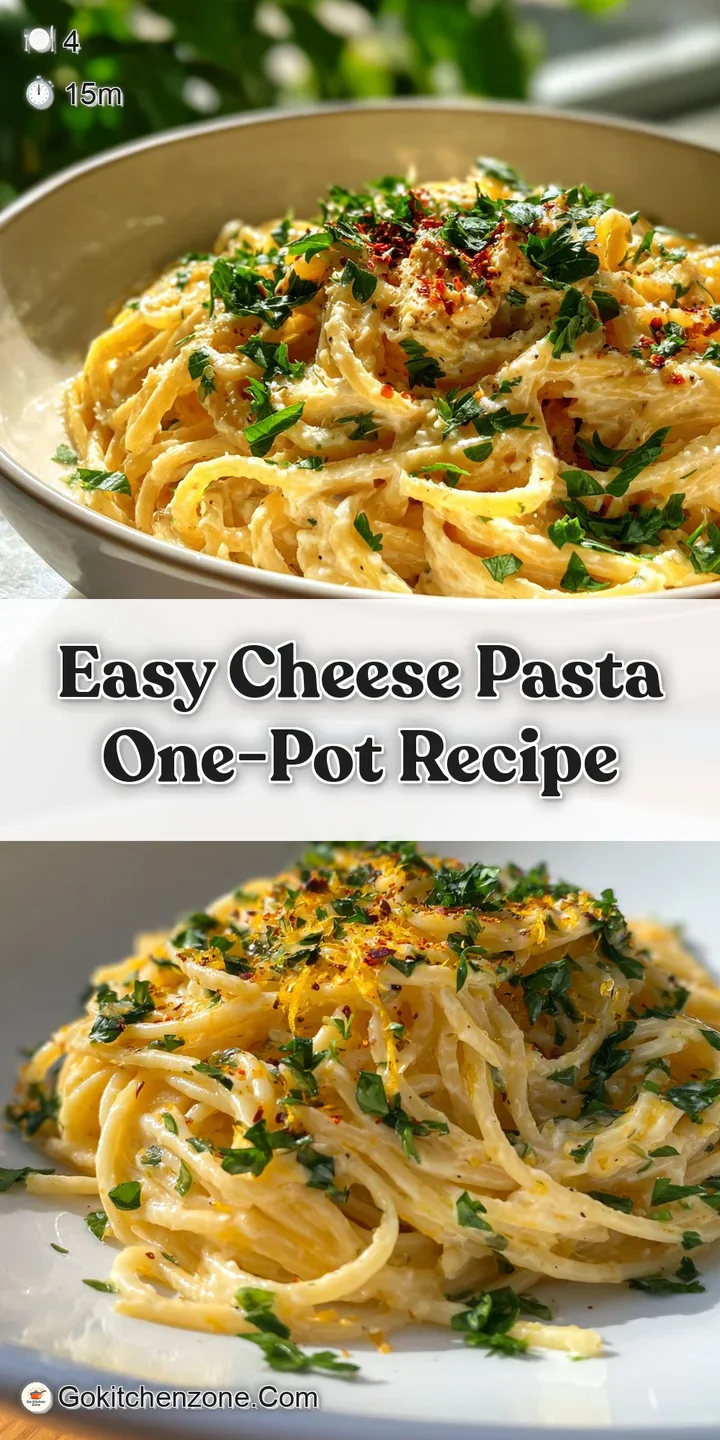 Close-up of glistening, cheesy pasta; strands coated in creamy sauce with flecks of herbs and cracked black pepper.