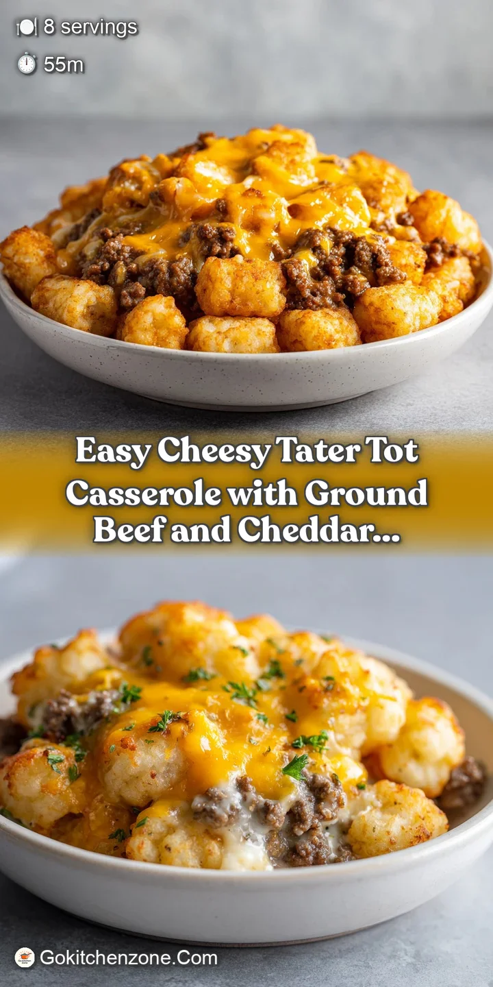 Close-up of a golden-brown, crispy tater tot with gooey melted cheese spilling over savory beef.