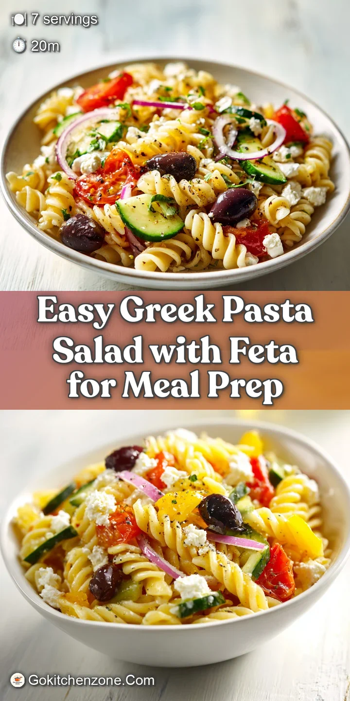 Close-up of a fork lifting a portion of Greek pasta salad, showcasing the fresh textures of the vegetables and creamy feta.