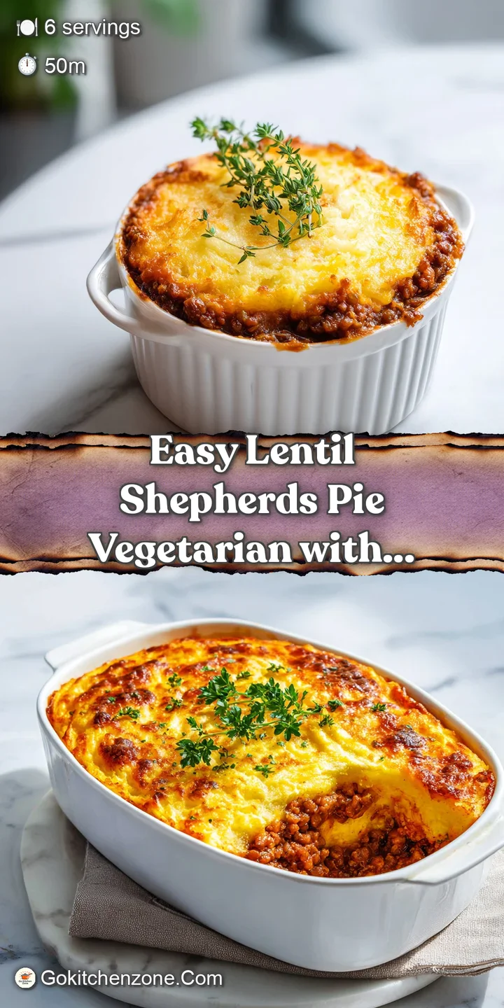 Close-up of a bubbling lentil filling with glimpses of carrots and celery under a creamy, golden-brown potato topping.