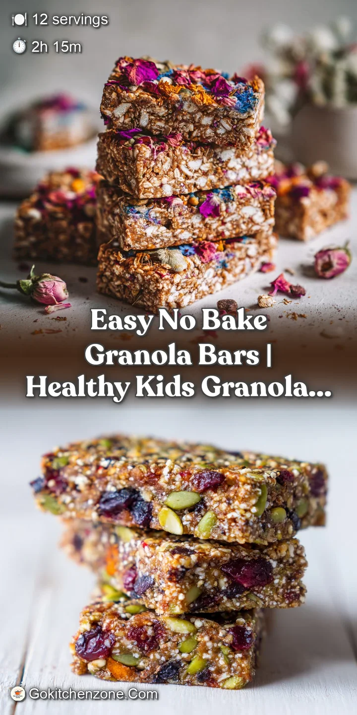 Close-up showing the textured surface of a no-bake granola bar, highlighting the mix of oats, nuts, and a sticky, amber-co...