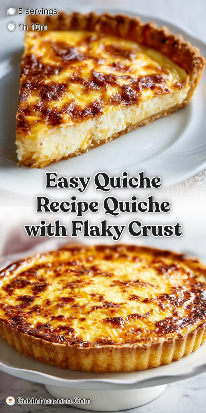 Close-up of a creamy quiche filling with visible herbs and melted cheese, baked in a deeply golden-brown, buttery crust.