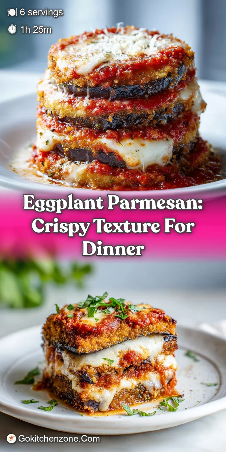 Close-up of eggplant parmesan revealing crispy edges, soft interior, and rich, glistening tomato sauce under melted cheese.