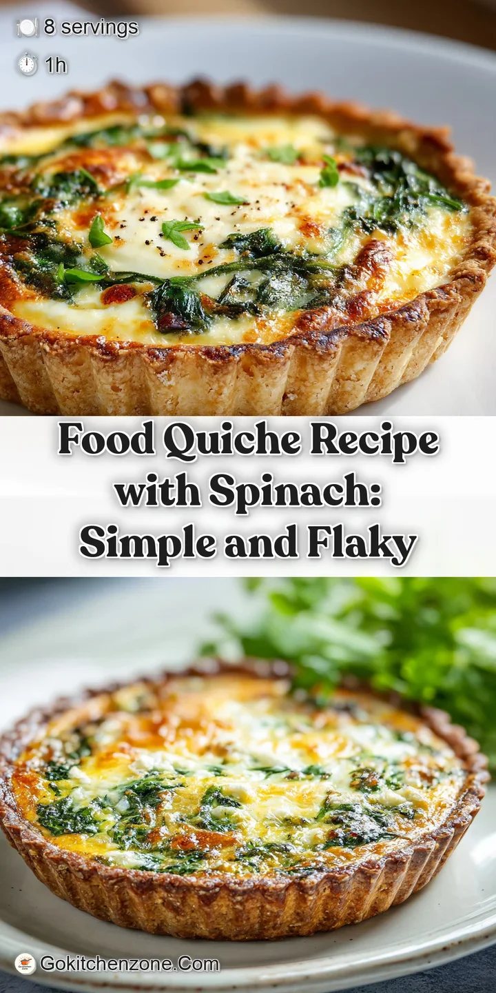 Close-up view of a spinach quiche revealing rich egg custard speckled with bits of spinach baked in a browned, flaky crust.