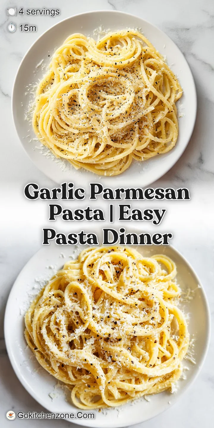 Close-up of glossy, creamy noodles coated in a rich garlic sauce with visible bits of toasted golden garlic.
