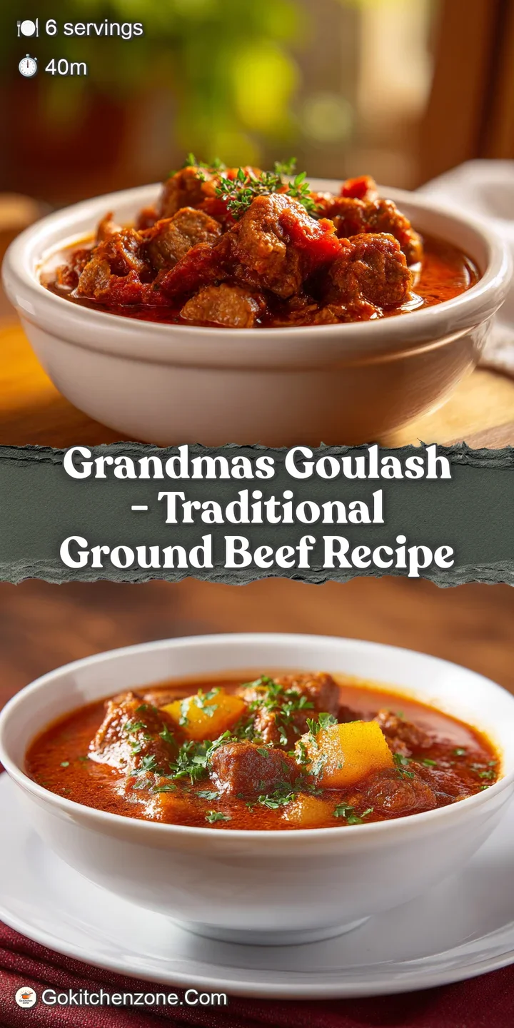 Close-up of glistening goulash: juicy beef, plump noodles, and thick sauce create a comforting, textural delight, ready to...