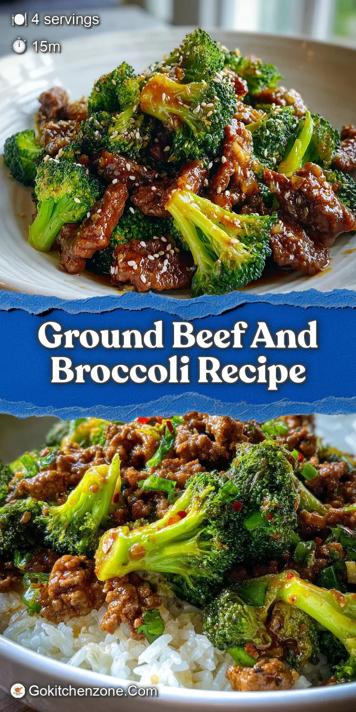 Close-up of tender ground beef and bright broccoli, coated in a glistening, savory sauce, hinting at warmth and delicious ...