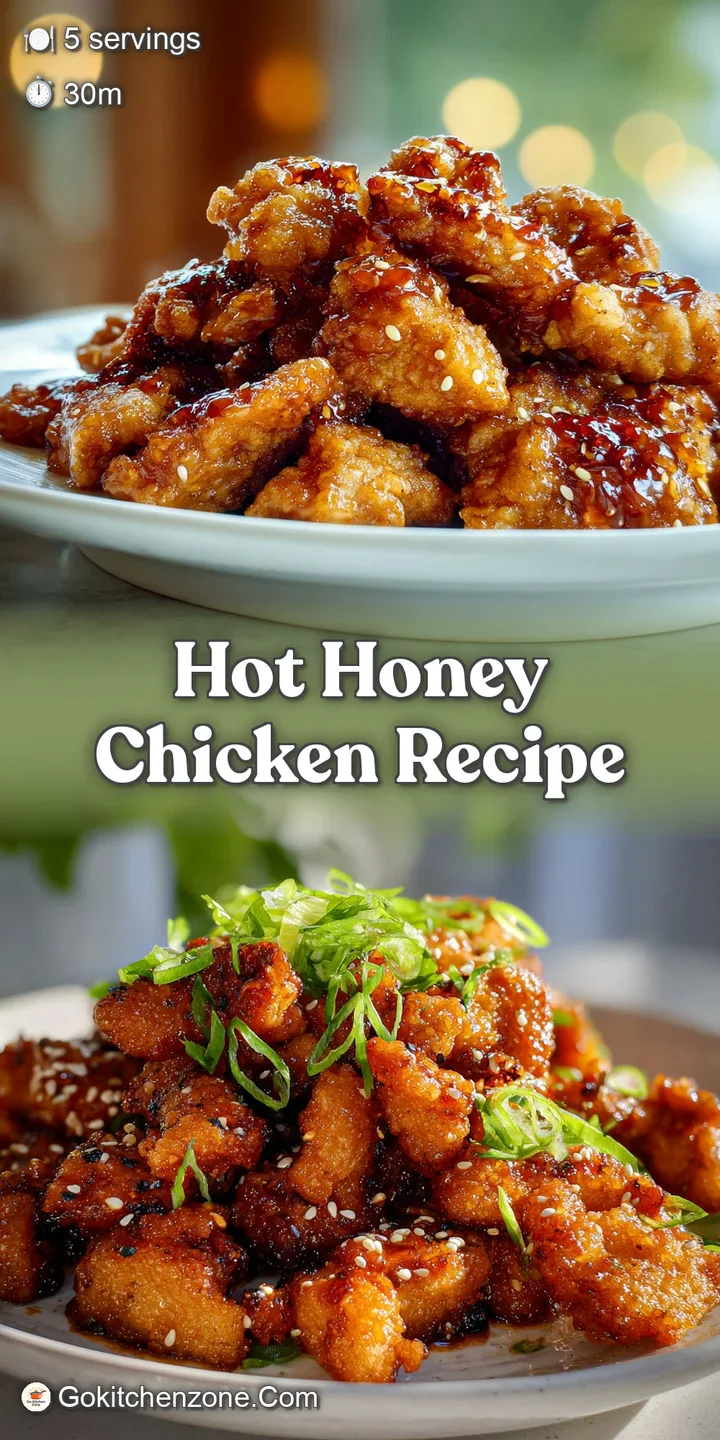 Close-up of hot honey chicken, showcasing the crispy, textured breading and glistening glaze, dripping with spicy sweetness.