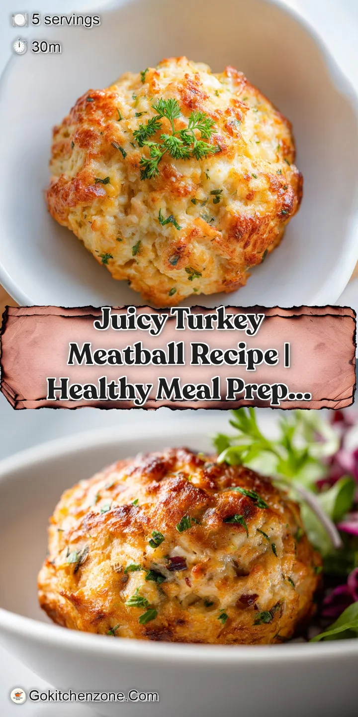 Close-up of a tender, juicy turkey meatball with a glistening, herb-flecked tomato sauce.