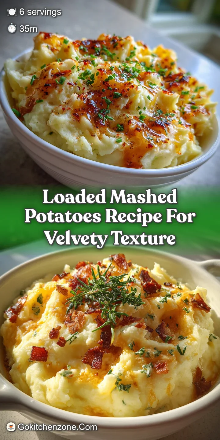 A tantalizing close-up of loaded mashed potatoes with gooey melted cheese, smoky bacon, and a sprinkle of fresh, bright gr...