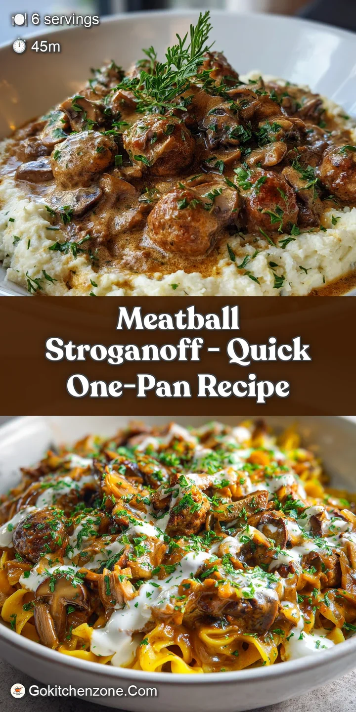 Close-up of savory meatballs nestled in creamy mushroom sauce with parsley, highlighting the rich texture and appealing co...