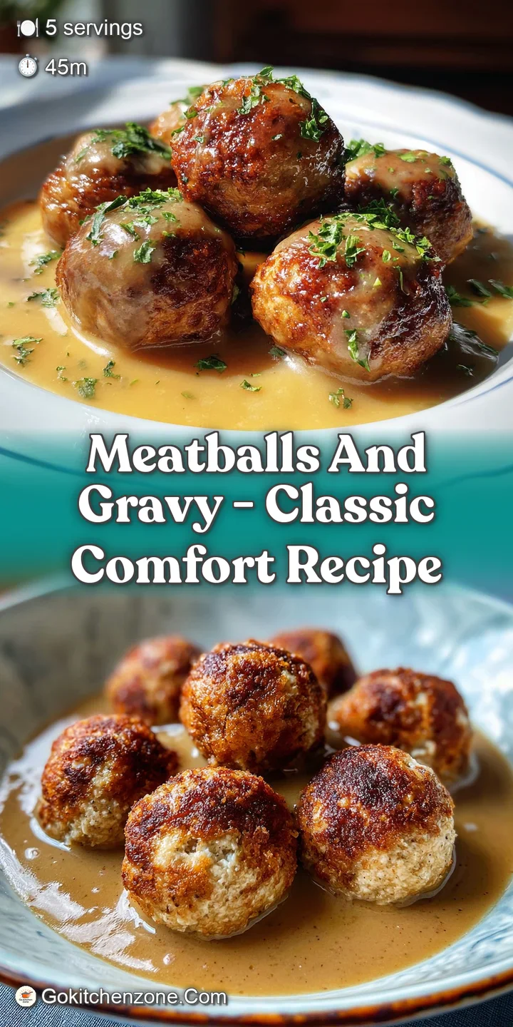 Close-up reveals the savory texture of juicy meatballs glistening in a glossy, intensely flavored gravy. Hearty and satisf...