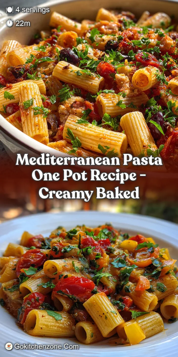 Close-up shows the creamy texture of baked pasta, flecked with vibrant red sun-dried tomatoes and fresh green herbs.