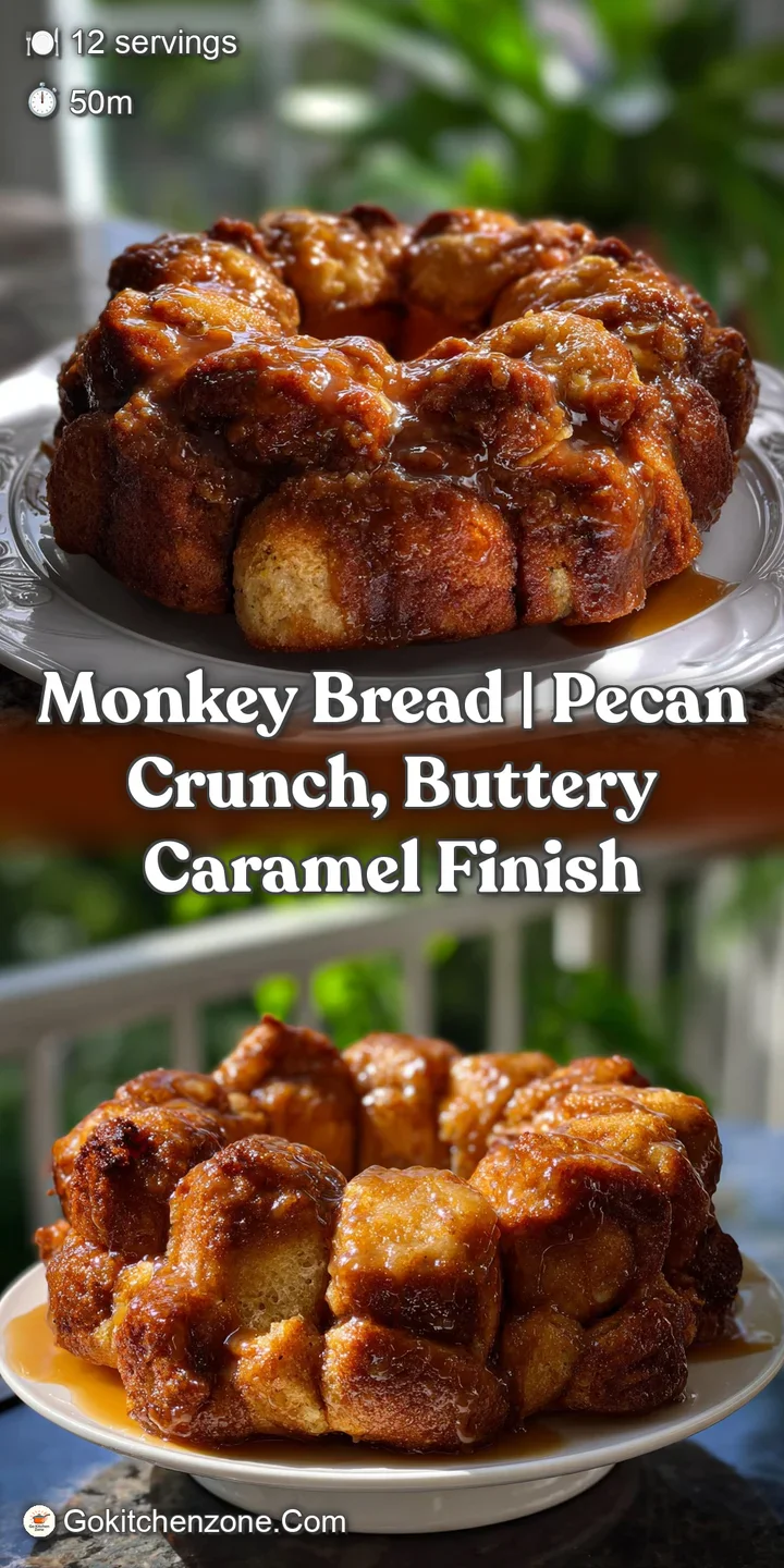 Close-up of soft, pull-apart bread saturated with sticky caramel. Showing rich golden hues, inviting texture, and glisteni...