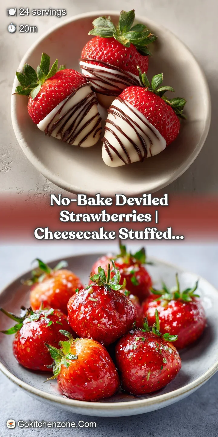 Close-up of a halved strawberry revealing a generous dollop of velvety cheesecake filling with a sprinkle of spice.