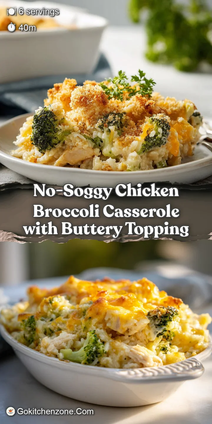 Close-up on a warm, comforting chicken broccoli casserole, showcasing a crispy cracker topping over a creamy, cheesy filling.