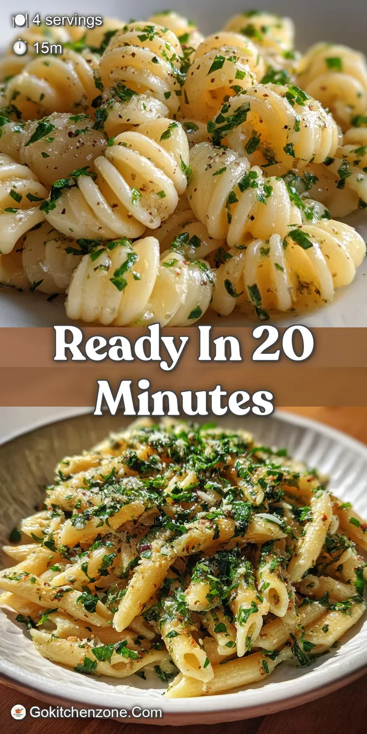 Warm, inviting pasta side dish. Close up shows the soft texture and fresh herbs. Hints of garlic oil make it gleam.