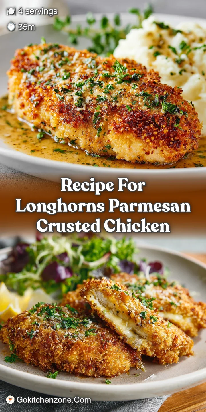 Mouthwatering close-up of parmesan crusted chicken, the golden-brown crust flecked with herbs, drizzled with savory melted...