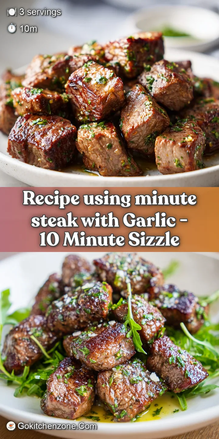 Close-up showcasing a juicy minute steak, glistening with buttery garlic sauce, inviting aroma, and fresh parsley.
