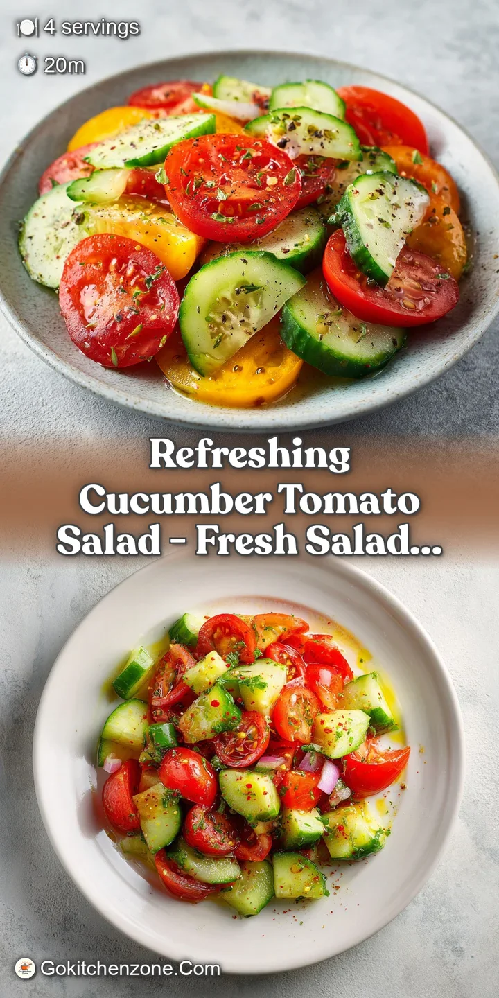 Close-up of refreshing cucumber and tomato salad, highlighting the juicy texture and vivid colors.